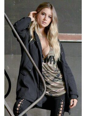Black Long Length Bomber Coat Size L